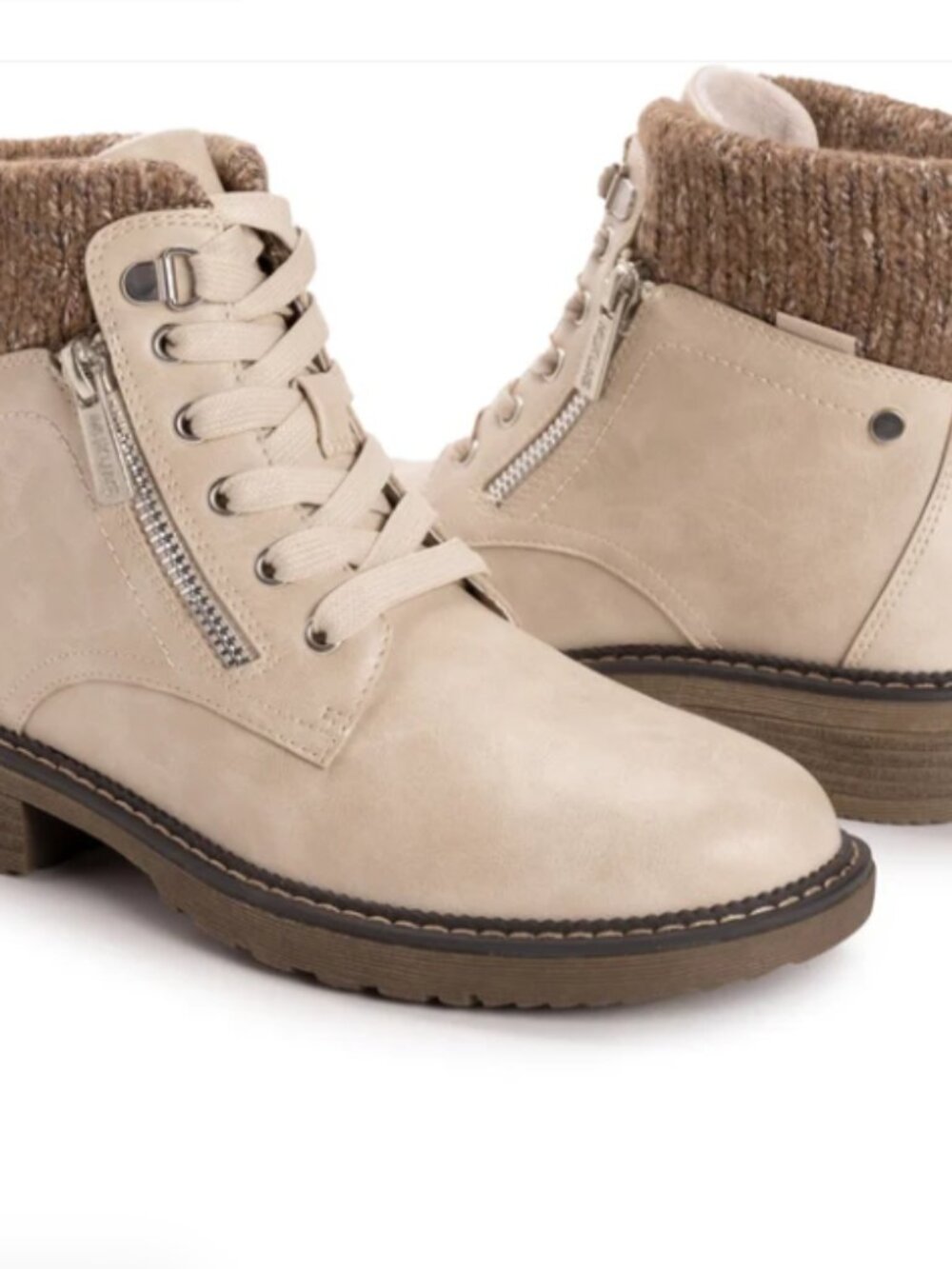 Muk Luks Garland Georgia Hiking Boot Stone Cream Sweater Cuff Women's Size 7